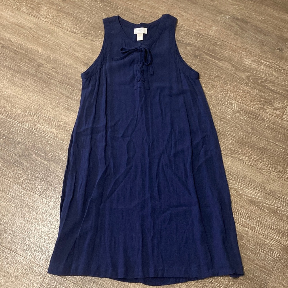 LOFT Deep Blue Midi Dress with Tie Detail